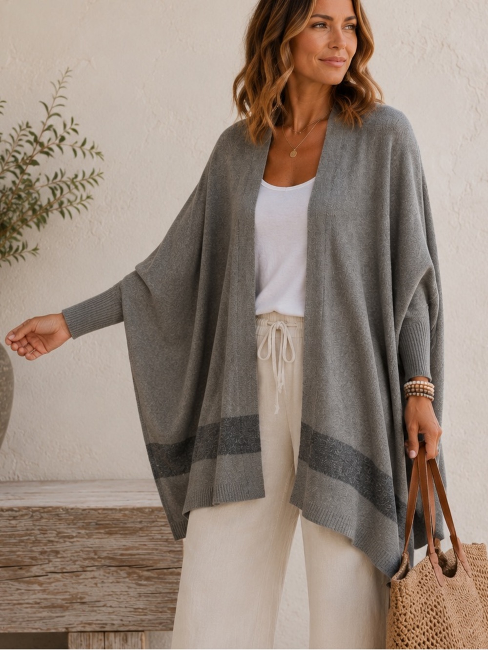 BAREFOOT DREAMS CozyChic Lite Cardigan OS Dolman Sleeve Loungewear Coastal Comfy